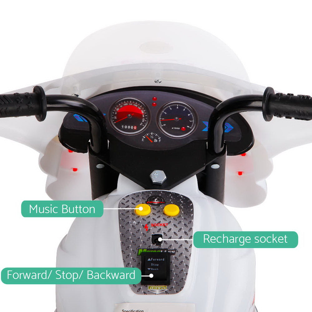 Rigo Kids Electric Ride On Police Motorcycle Motorbike 6V Battery White