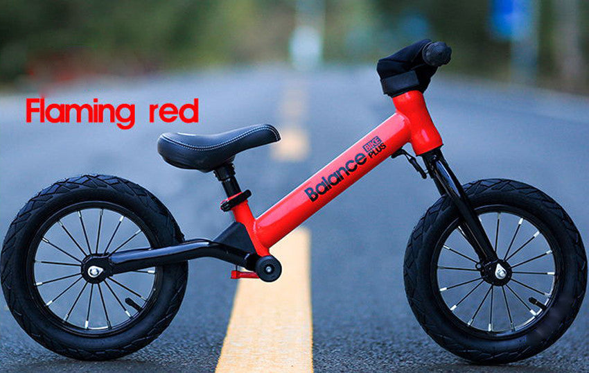 Bike Plus Kids Balance Bike Training Aluminium - Red with Suspension - 12 Rubber Tyres - Foot Pegs -Ride On No Pedal Push"