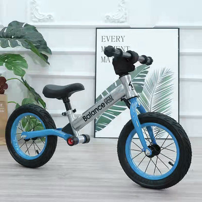 Bike Plus Kids Balance Bike Training Aluminium - Silver with Suspension - 12 Rubber Tyres - Foot Pegs -Ride On No Pedal Push"