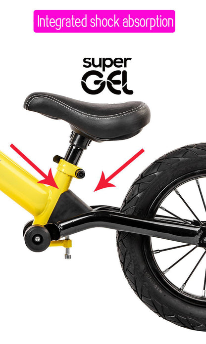 Bike Plus Kids Balance Bike Training Aluminium - Yellow with Suspension - 12 Rubber Tyres - Foot Pegs -Ride On No Pedal Push"